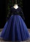 Girls New Years Celebrations Long Sleeve Party Sequin Tulle Formal Dresses Dark Blue