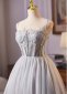 Gray Corset Spaghetti Straps Short Party Formal Dress 1