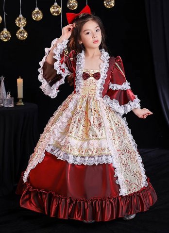 Girls Marie Antoinette 18th Century Dresses Kids Princess Jacquard Masquerade Dress