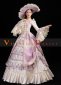 Pink Long Flare Sleeves Lace Embroidered Vintage Rococo Women Party Dress with Hat