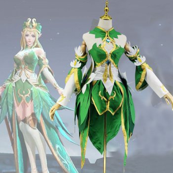Green Queen Fairy Princess Cosplay Dress Women Adult Fancy Anime Theme Party Costumes 9 Pieces Set