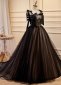 Black A line Long Tulle Prom Dress with Bowknot