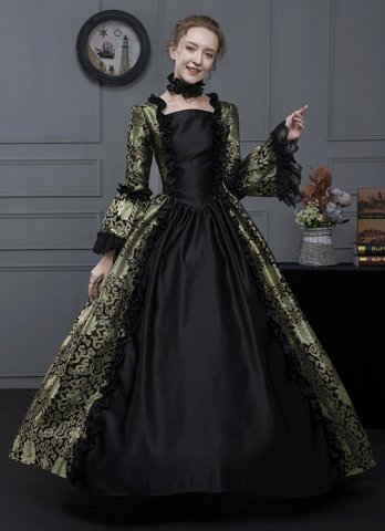 Cheap Renaissance Medieval Brocade Long Sleeves Gothic Victorian Dress Historical Theater Costume