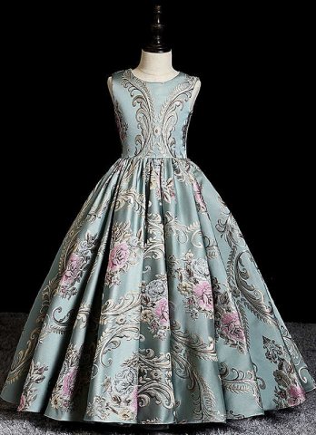 Children Vintage Brocade Jacquard Sleeveless Masquerades Party Dress