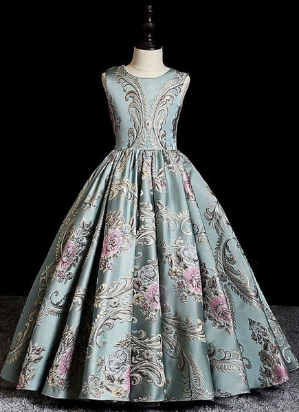 Children Vintage Brocade Jacquard Sleeveless Masquerades Party Dress