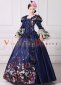 Blue Long Flare Sleeves Vintage Lace Floral Masquerade Dress Theater Costume 5