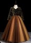 Girls New Years Celebrations Long Sleeve Party Sequin Tulle Formal Dresses Brown