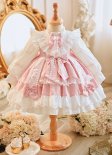 Pink Floral Kids Lolita Dress Girls Sweet Princess Lace Dress