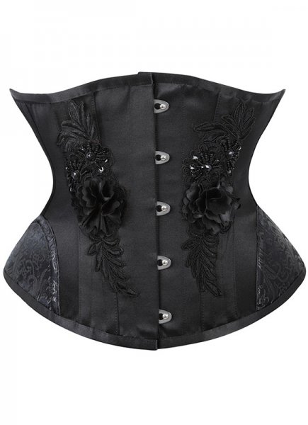 Black Hip Gores Embroidery Applique Underbust Corset