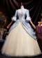 Blue Floral Jacquard Masked Ball Gown Prom Dress 3
