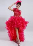 Red Ladies Masquerade Swallowtail Dresses One Shoulder Tulle Ball Gown for Stages