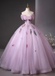 Girls Purple Off the Shoulder Tull Mesh Homecoming Dress