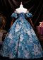 Blue Floral Off the Shoulder Prom Dress Ball Gown 3