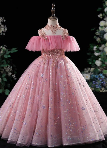 Girls Pink Beauty Pageants Sequin Formal Dresses
