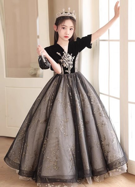 Halloween Girls Black Princess Formal Evening Party Dress