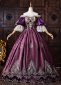Purple Velvet Gold Embroidery Off the Shoulder Victorian Rococo Ball Gown