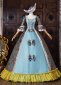Blue Floral Brocade Victorian Ball Gown Bow Lace Half Sleeve Flooer Length Lace-Up Corset Back Masquerade Dress