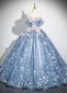Custom-made Floor Length Blue Applique Women Evening Dress