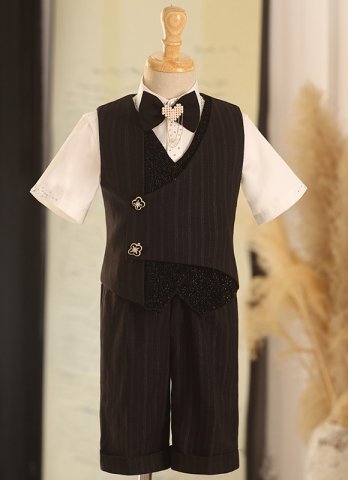 Kids 5 Piece Formal Blazer Boys Vest and Half Pants Dress Suits Set for School