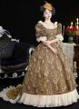 Vintage Women Gold Embroidery Rococo Renaissance Victorian Ball Gown Theater Dress