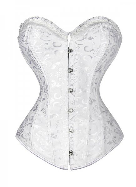 Vintage White Brocade Jacquard Overbust Corset