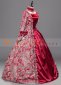 Wine Red Floral Long Sleeve Square Collar Renaissance Gothic Victorian Dress 1