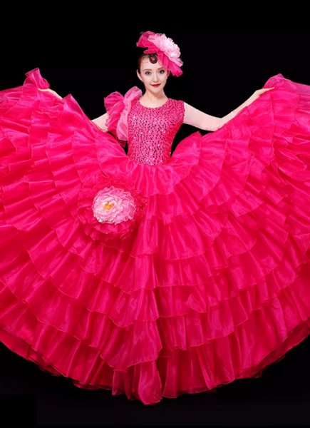 Rose Red Super Large Skirt Women Tulle Carnival Costume Dress
