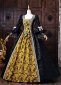 Black Brocade Gold Floral Jacquard Victorian Ball Gown Masquerade Dress 2
