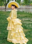 Yellow Carnival Masquerade Party Dress Women Vintage Victorian Bustle Dresses