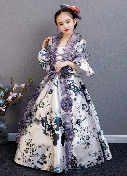 Elegant Flower Printed Girls Souther Bell Princess Dress