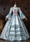 Blue Floral Brocade Bow Lace Long Sleeve Victorian Tea Party Dress 2