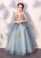Girls Princess V-Neck Sequin Blue Mesh Birthday Party Dress