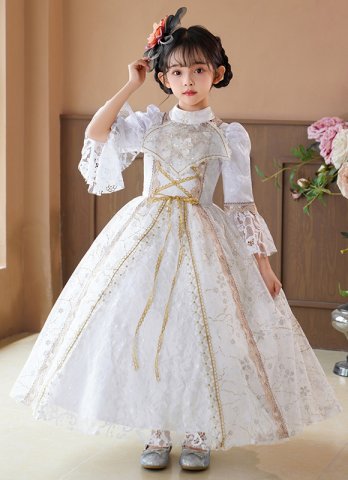 Children White Queen Cosplay Fantasy Dresses Princess 17th Century Gown Costumes