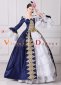Navy Blue Long Flare Sleeves Vintage Lace Floral Wedding Ball Gown Theater Dress 2