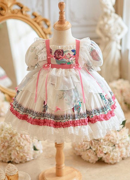 Girls Flower Lolita Lace Dress Wedding Party Evening Formal Dance Gown