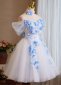 Blue Off the Shoulder Applique Girls Prom Homecoming Dress