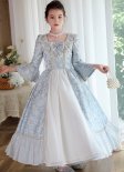 Girls Light Blue Floral Party Dress Children Birthday Ball Gown