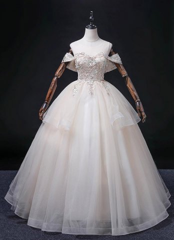 Ivory Tulle A-Line Tiered Long Prom Dress