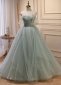 Off the Shoulder Sleeveless Court Train Sequins Light Green Formal Dress 3
