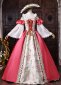 Pink Floral Brocade Off the Shoulder Bell Sleeves Lace Floor Length Masquerade Stage Dress