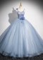 Girls Blue Spaghetti Strap Corset Bead Tulle Prom Homecoming Dress