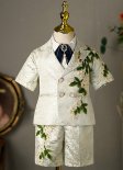 Jacquard Brocade 5 Piece Kids Boys Formal Blazer Jacket and Half Pants Dress Suits Set for Party