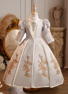 Girls Gray Lace Princess Dress Kids Formal Special Occasion Party Dresses