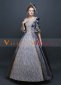 Gray Half Flare Sleeves Retro Lace Women Wedding Gown Dress Theater Costume
