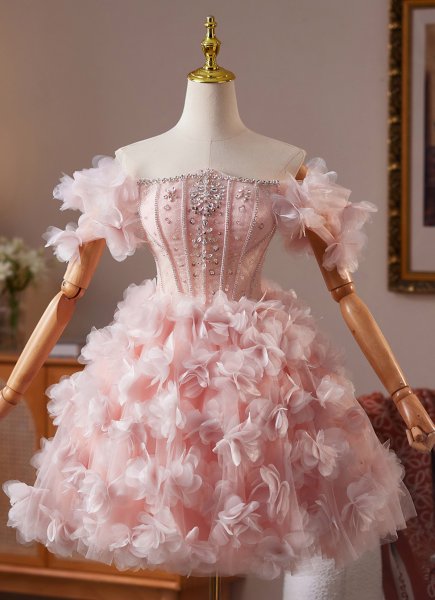 A-line Off-the-Shoulder Short/Mini Flower Corset Dress