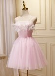 Spaghetti Straps Feather Pink Mini Homecoming Dresses