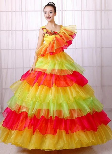 Tulle Ruffled Dance Costume for Women Carnival Outfit