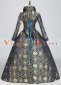 Vintage Blue Floral Brocade Victorian Dress for Women 2