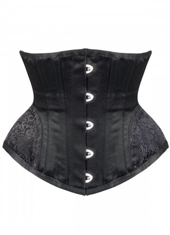Black Underbust with Contrast Brocade Hip Panel and Curved Hem