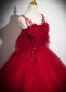 Sparkly Burgundy Tulle Appliques Sexy Spaghetti Straps Prom Dress 3